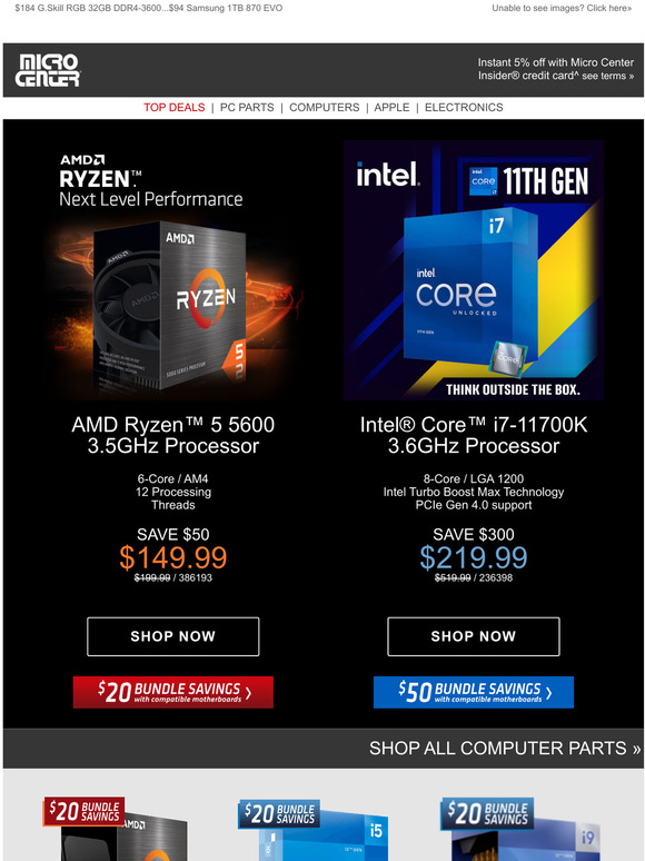 microcenter 219 Core i711700K + Additional 50 Bundle Savings! Milled