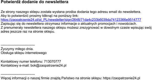Potwierdź dodanie do newslettera