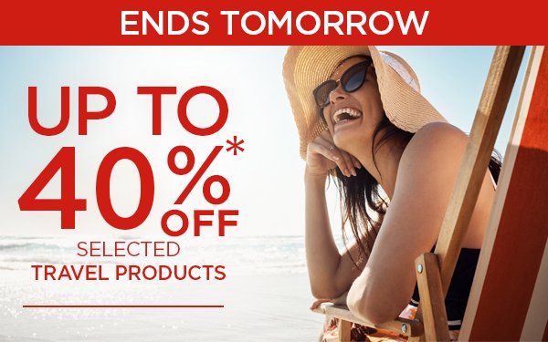 Up to 40% off selected travel products