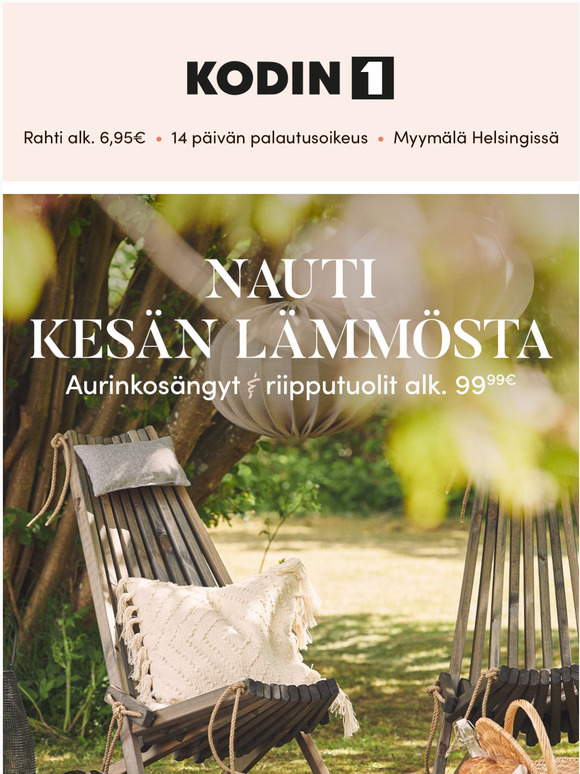 Viihtyisät aurinkotuolit ja riipputuolit alkaen 99,99 €😍