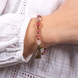St. Therese Strawberry Quartz<br>
 Vintage Rosary Bracelet