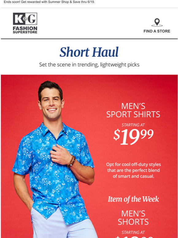 k and g dress shirts K&G Fashion: Just in! Men's Items of the Week: Shorts and Sport Shirts  $19.99+
