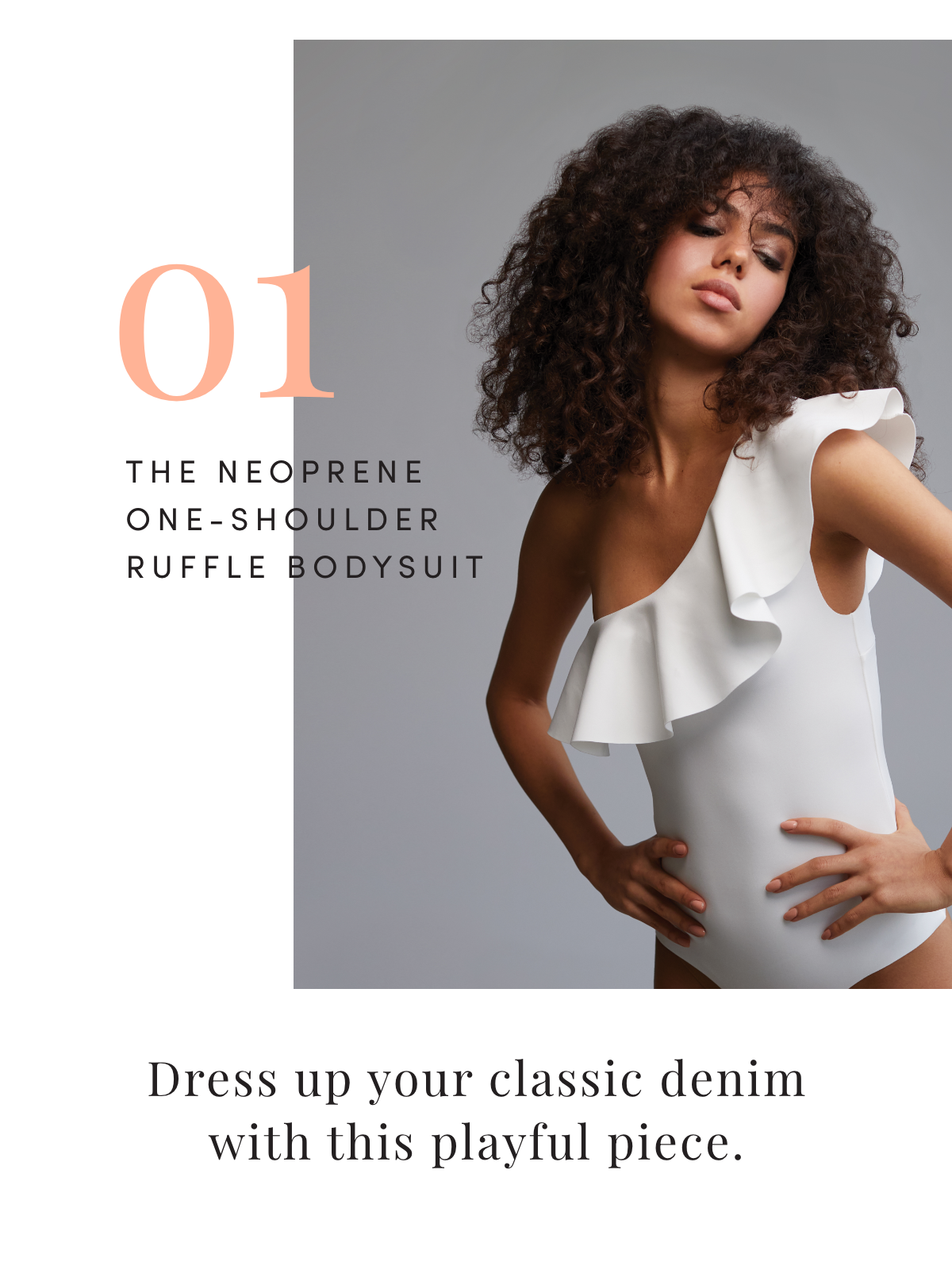 The Neoprene One-Shoulder Ruffle Bodysuit