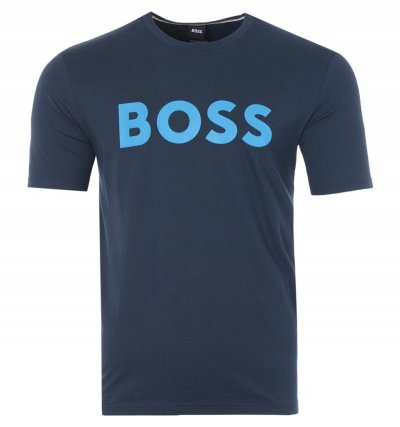BOSS Crew Neck Striped Logo T-Shirt - Blue