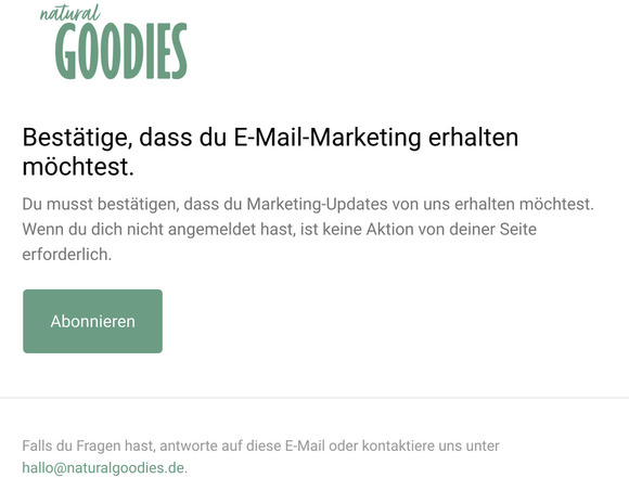 Bestätige, dass du E-Mail-Marketing erhalten möchtest.
