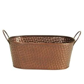 9&quot; OVAL COPPER TINT HAMMERED METAL PLANTER/2
