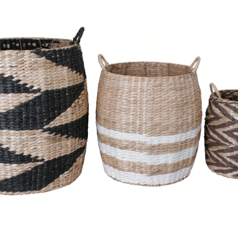 SET OF 3 BARREL BASKETS IN BLACK &amp; BROWN ASSORTMENT