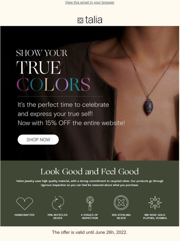 15% OFF the entire website!  ❤ ❤ ❤ SHOW YOUR TRUE COLORS