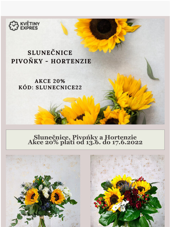 Slunečnice 🌻 Pivoňky 🌺 a kytice   - AKCE 20%