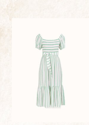Stripe jacquard belted tiered dress with lenzing™ ecovero™ green
