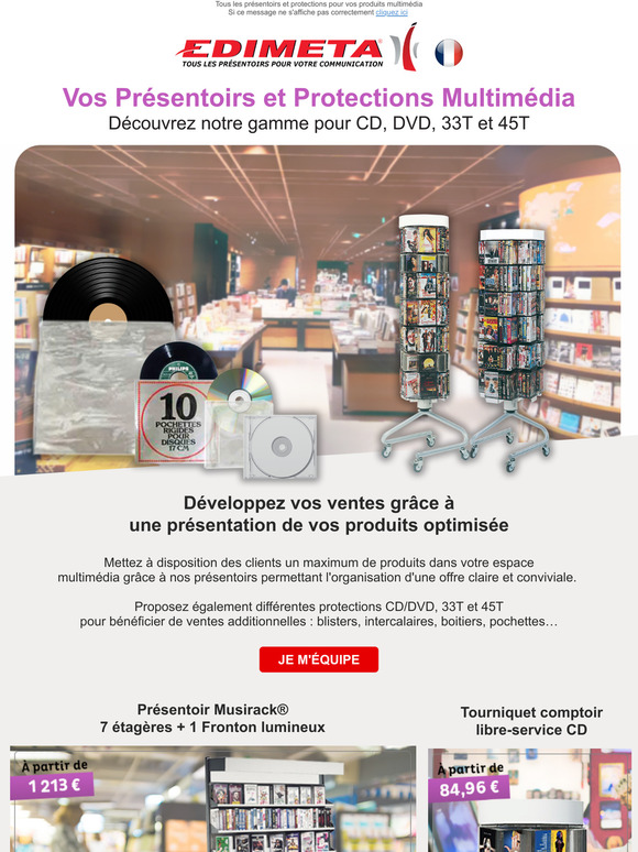 Présentoirs, tourniquets et protections multimédia chez Edimeta