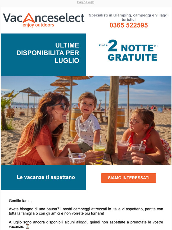 📢 Ultime disponibilità per Luglio