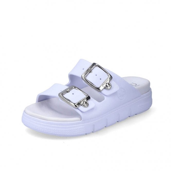 P2180-80 Eva Sporty Mules Slides with Buckles in White 