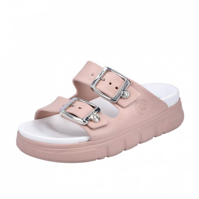 P2180-31 Eva Sporty Mules Slides with Buckles in Rose