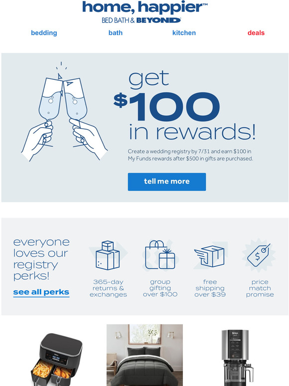 Bed Bath & Beyond 100 in rewards for the newly engaged 🥂 Milled