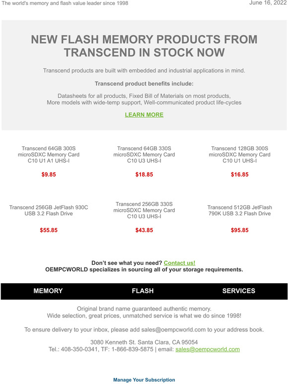 New Flash Memory Products from Transcend in Stock