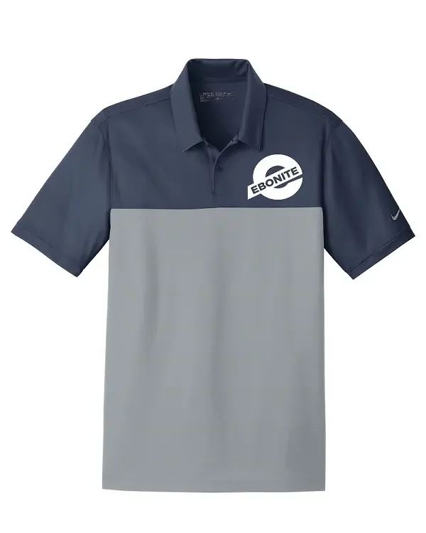 Image of Ebonite Mission X Navy Grey Men's Embroidered Nike Dri-Fit Coolwick Bowling Polo Shirt