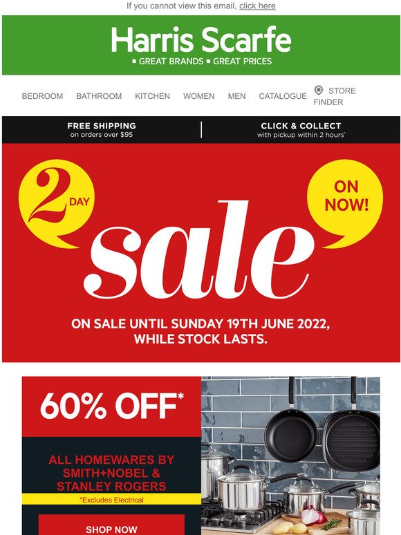 —, 60% off all homewares by Smith+Nobel, Stanley Rogers & more! | 2 days only!