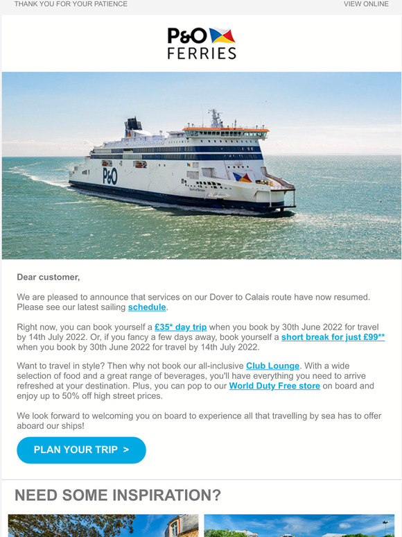 We're sailing again on our Dover-Calais route!