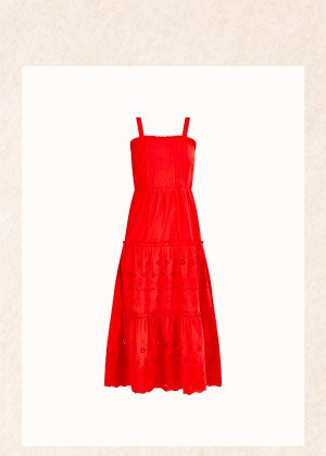 Plain schiffli wide strap sun dress red