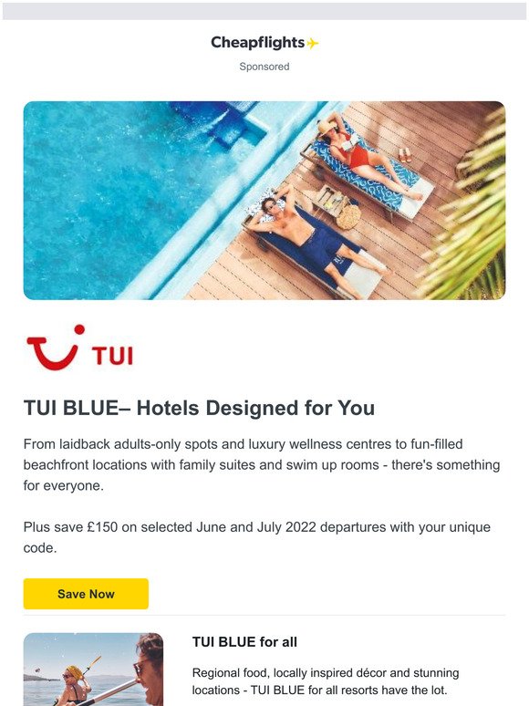 Save up to £150 on TUI BLUE holidays this summer
