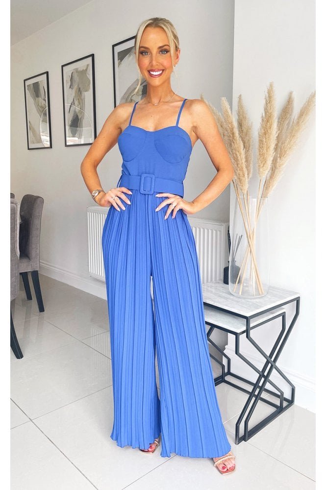 Harper Strappy Jumpsuit with Wide Leg Pleated Detail