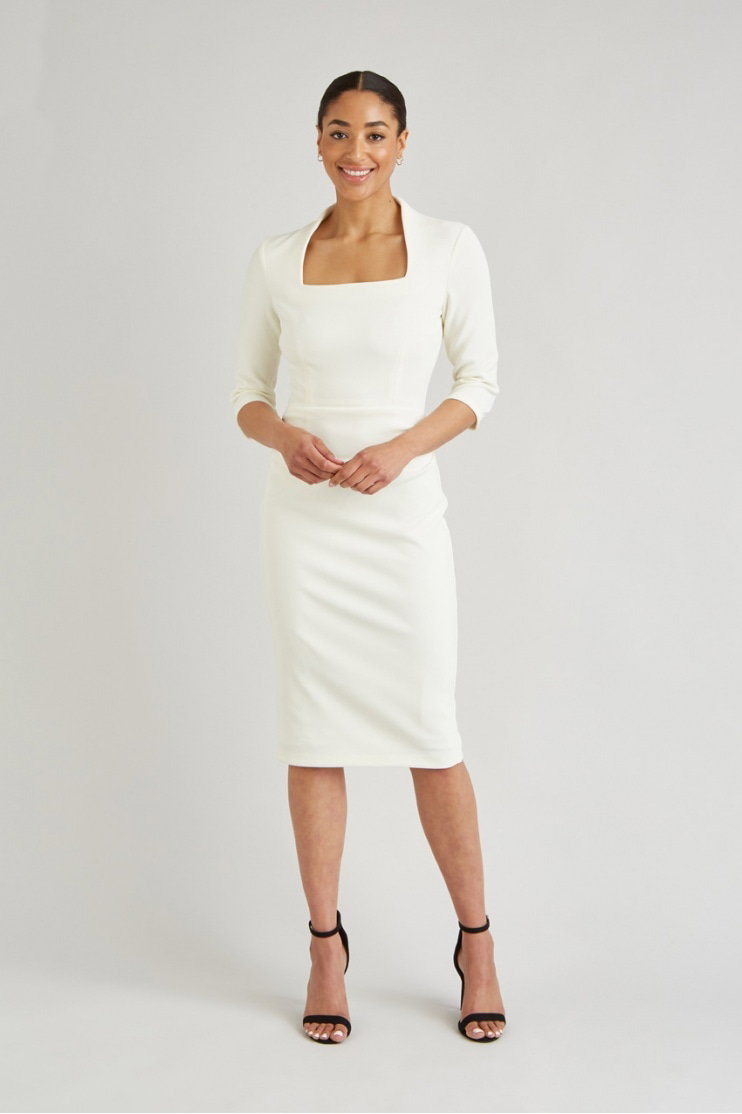 white christmas dresses AMY PENCIL WRAP DRESS (CREAM/GOLD) | Love Cherish main image 0
