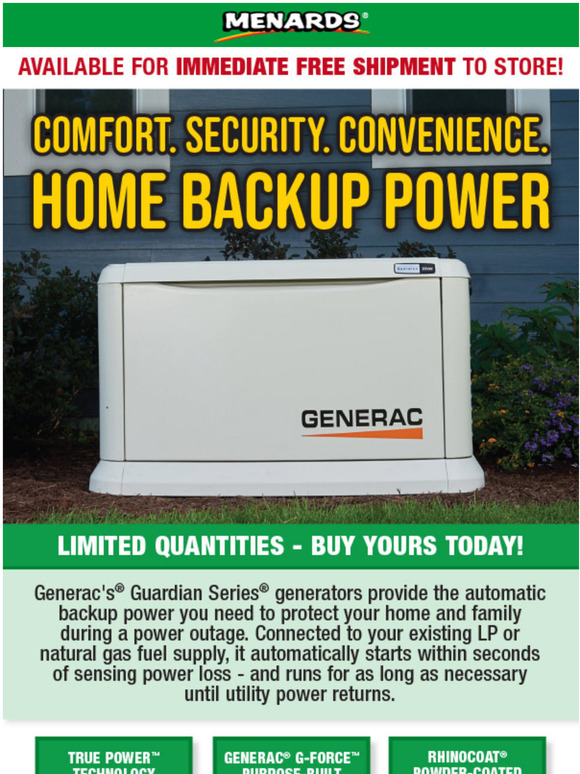 Menards: Home backup power provides comfort, security & convenience ...