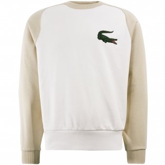 Crocodile Two-Tone Cotton Fleece Sweatshirt - White/Beige