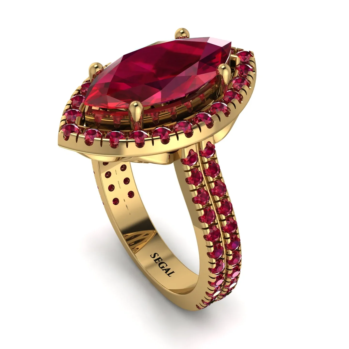 Image of Gorgeous Marquise Cut Ruby Pave Double Shank Engagement Ring With Hidden Stone - Miriam No. 55