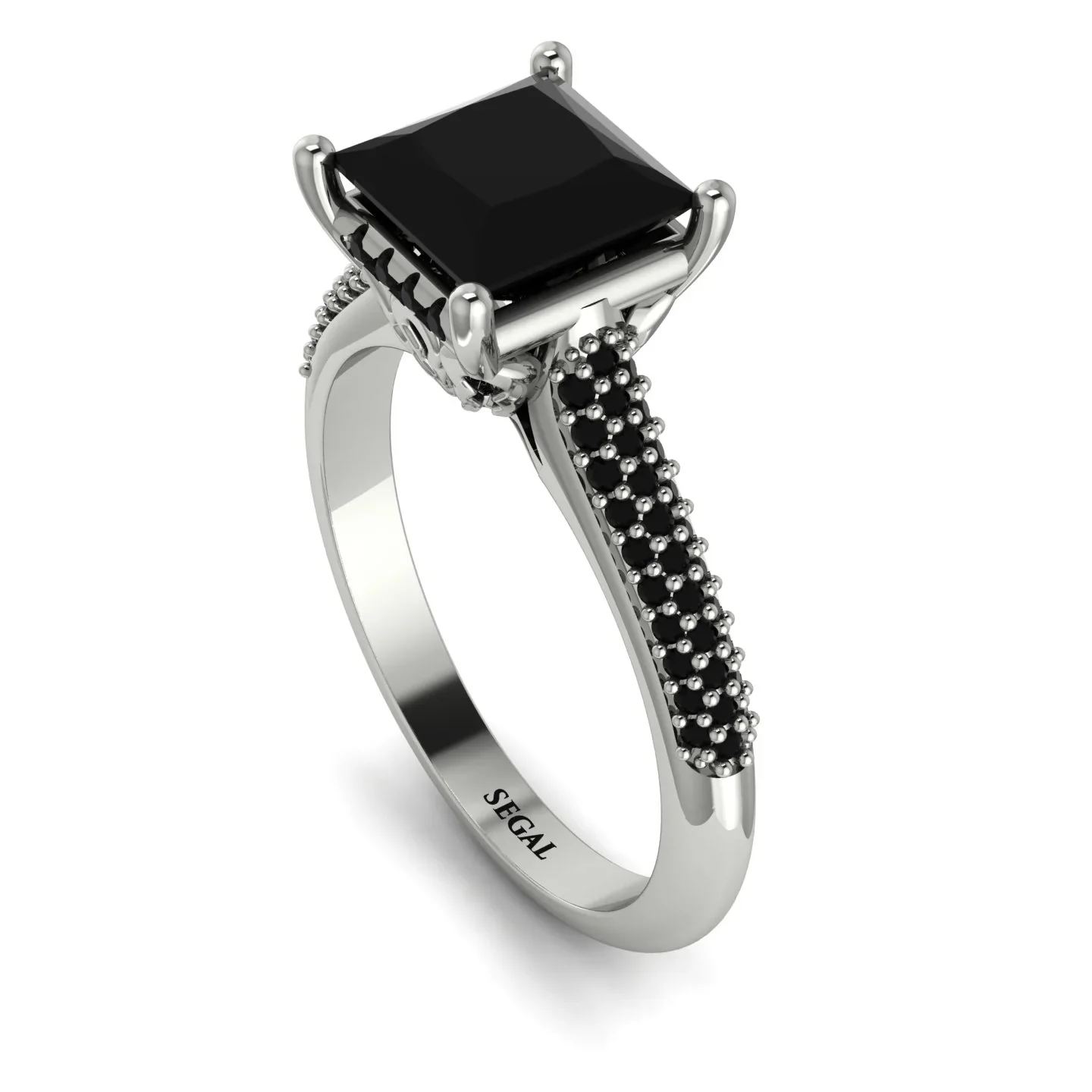 Image of Luxury Pave Princess Cut Black Diamond Engagement Ring With Hidden Stone - Sabrina No. 39