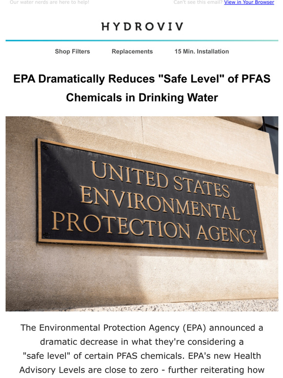 Hydroviv NEW Drastic reduction in "safe levels" of PFOA & PFOS Milled
