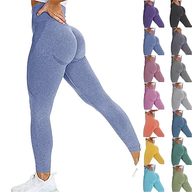 women seamless yoga leggings ruched push up workout butt lift pants tummy control leggings sport gym tights (light blue, l)