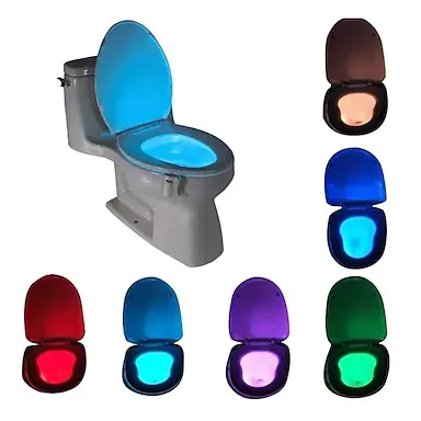Cool Gift LED Toilet Seat Night Light Bathroom Bowl Motion Activated Detection Sensor 8-Color Changing Waterproof Washroom for Adult Kid