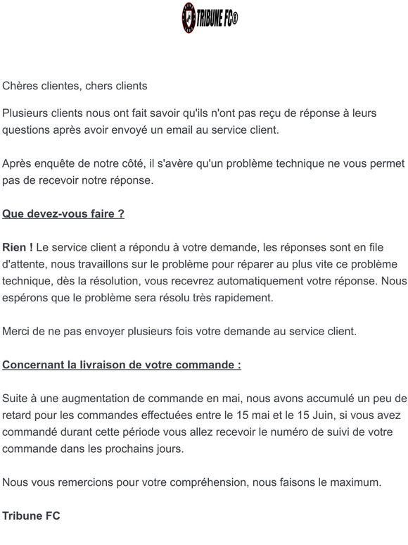 Problème technique sur le service client
