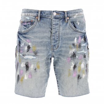 Vintage Indigo Paint Splatter Denim Shorts