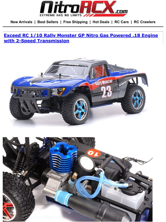 Exceed RC 1/10 Rally Monster GP Nitro Gas Powered .18 Engine 2-Speed  Transmission Ready to Run RC Remote Control Radio Car Truck (Carbon Orange)