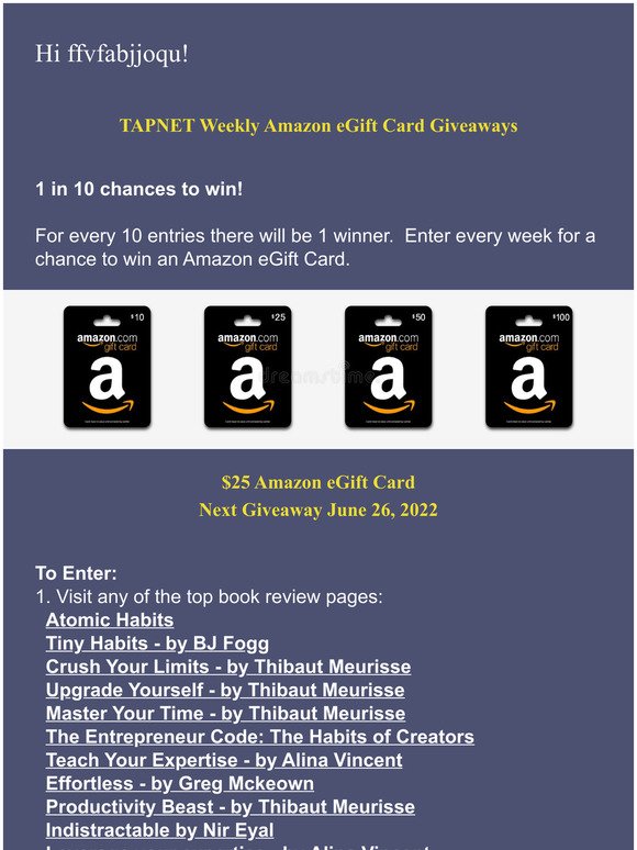 Amazon eGift Card Giveaways