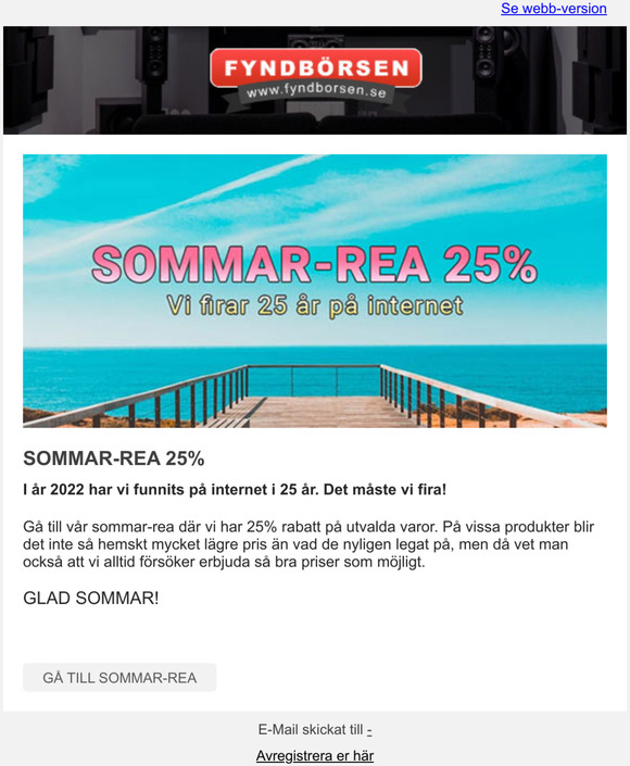 Sommar-REA 25%, vi firar 25 år på internet