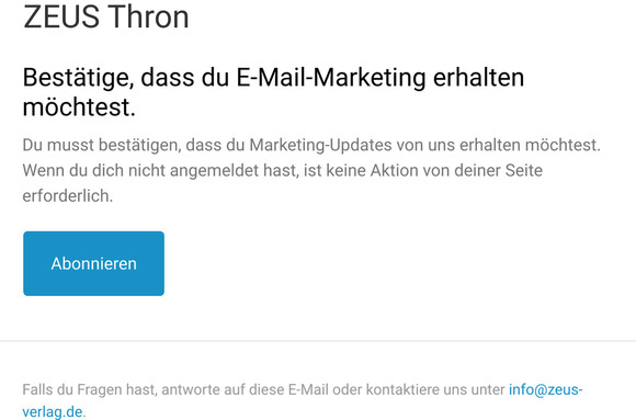 Bestätige, dass du E-Mail-Marketing erhalten möchtest.