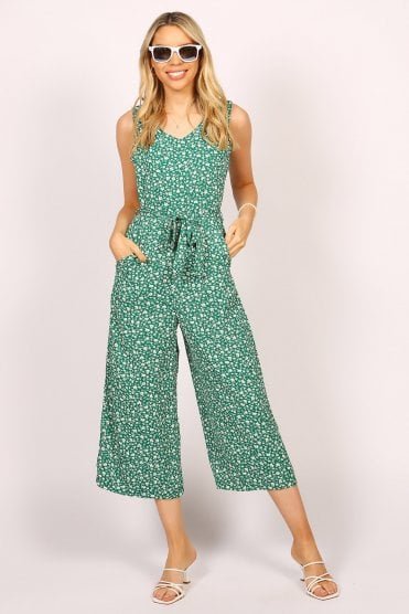Tenki Sleeveless Floral Culotte Jumpsuit in Green