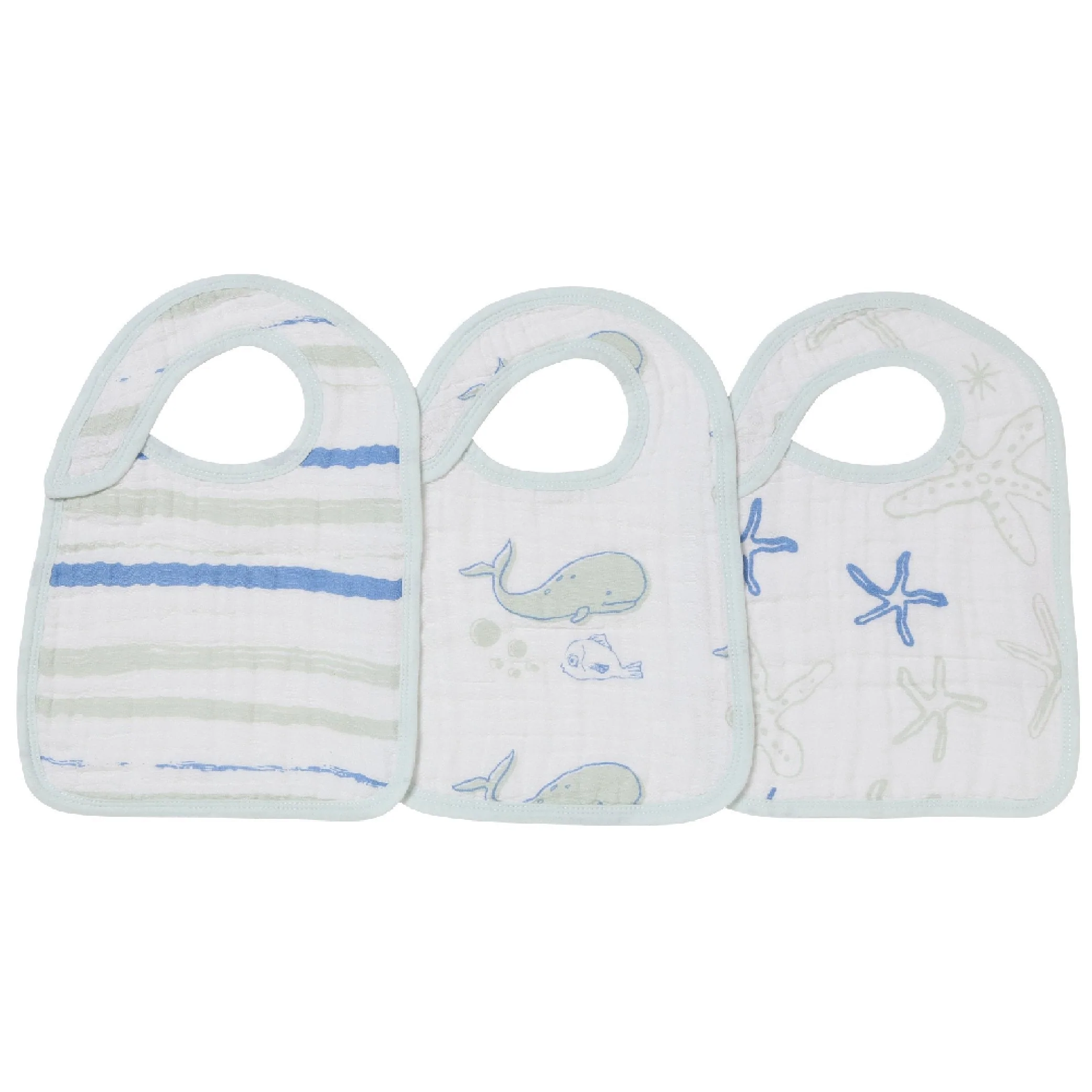 Image of Ocean Cotton Muslin Snap Bibs 3PK