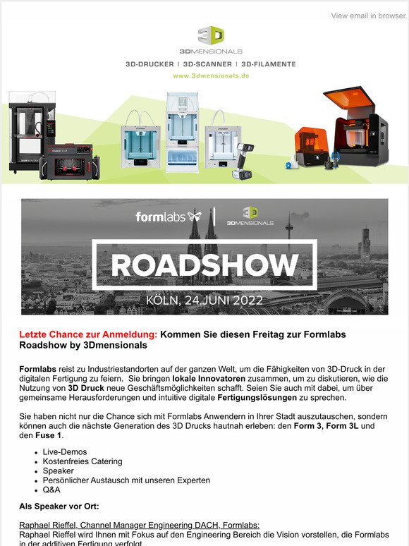 Letzte Chance zur Anmeldung: Formlabs Roadshow in Köln - Jetzt noch zu günstigen Preisen Raise3D 3D Drucker kaufen