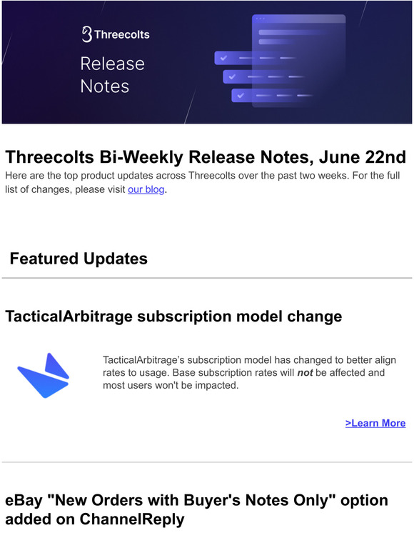 Threecolts Bi-Weekly Release Notes, June 22nd