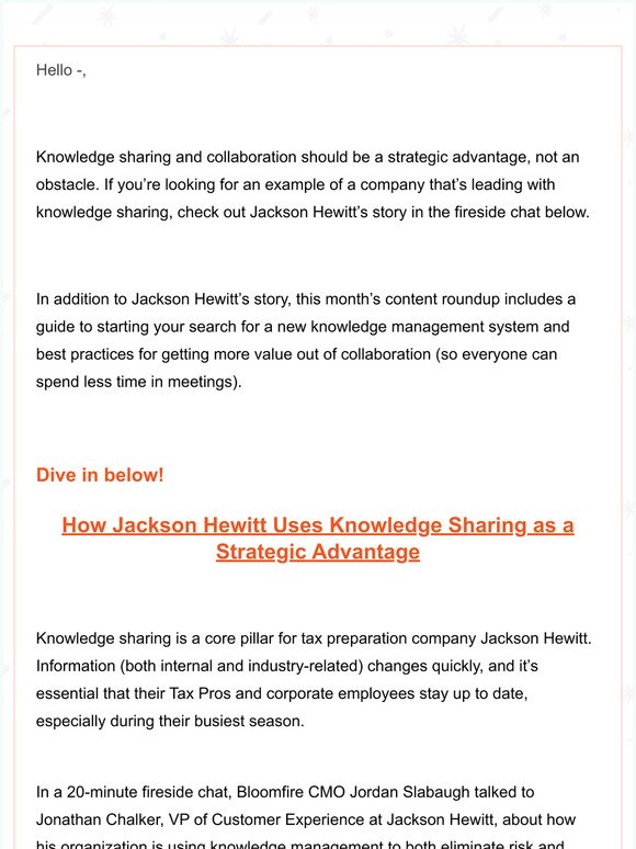 Knowledge Engagement Roundup: Knowledge Sharing Lessons from Jackson Hewitt, Smarter (Not Harder) Collaboration, and More