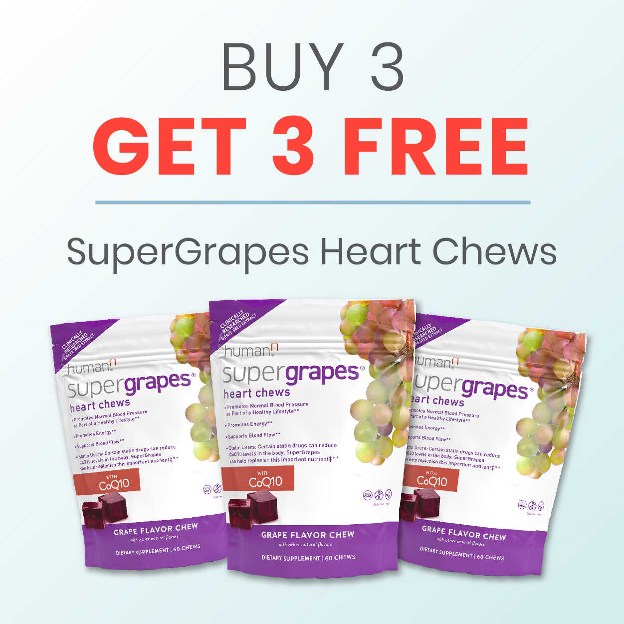 Buy 3 Get 3 FREE - SuperGrapes Heart Chews