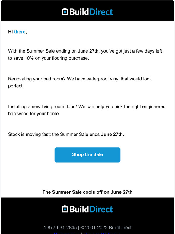 The clock is ticking - Save 10% on hundreds of floors