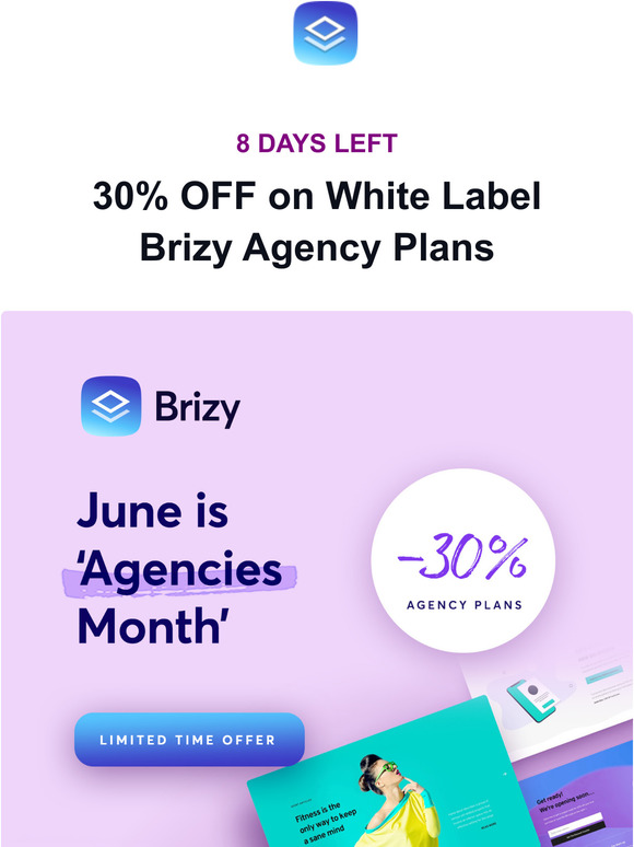 8 DAYS LEFT: Get 30% OFF on any Brizy Agency plans