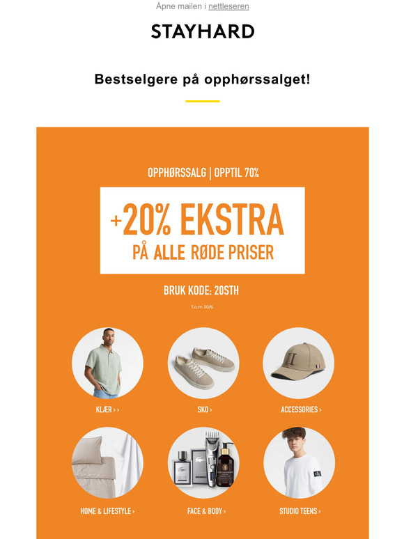 Mange av våre bestselgere er nå på opphørssalget | Opptil 70% + 20% EKSTRA på ALLE røde priser