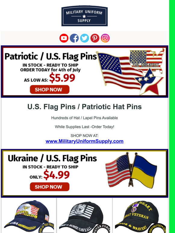 Celebrate the 4th with U.S. Flag Pins and Patriotic Ball Caps!